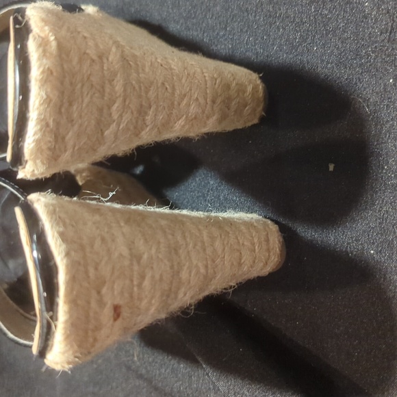 Charming Charlie "Ronat-13" Black Patent Leather Espadrilles Wedge Heel Size 8 - Picture 6 of 10